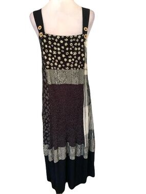 Alexa Rae Size 1/Small Black Cream Floral Stripe Bohemian Patchwork Maxi Dress